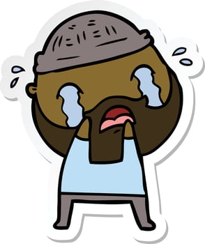 sticker of a cartoon bearded man crying vector