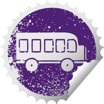 distressed circular peeling sticker symbol school bus vector