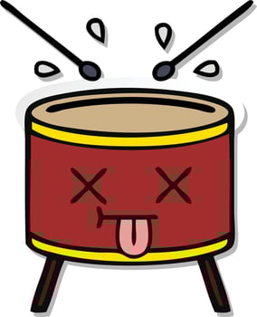 sticker of a cute cartoon drum vector