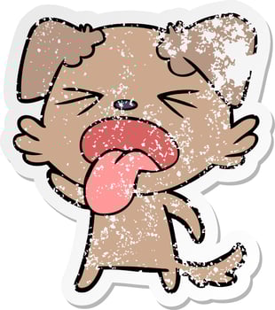distressed sticker of a cartoon disgusted dog vector