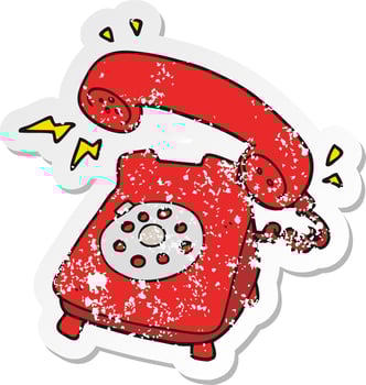 retro distressed sticker of a cartoon ringing telephone vector