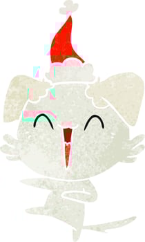 happy dancing dog retro cartoon of a wearing santa hat vector