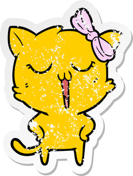 distressed sticker of a cartoon cat vector