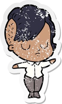 distressed sticker of a cartoon woman vector