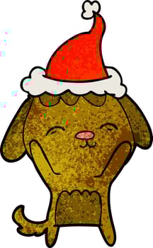 happy textured cartoon of a dog wearing santa hat vector