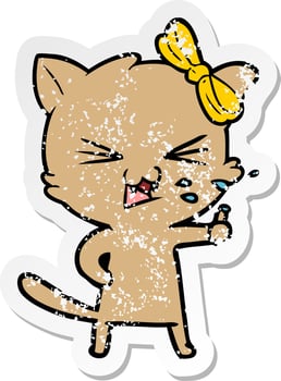 distressed sticker of a cartoon cat vector