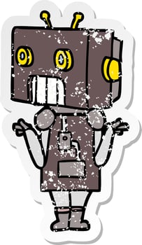 distressed sticker of a cartoon robot vector