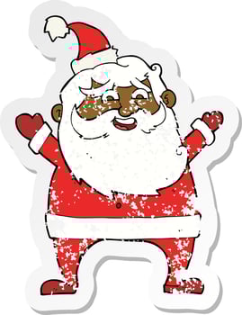 retro distressed sticker of a jolly santa cartoon vector
