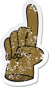 distressed sticker of a pointing finger quirky hand drawn cartoon vector