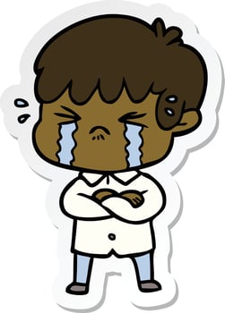 sticker of a crying boy cartoon vector