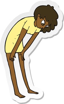 sticker of a cartoon woman looking at her feet vector