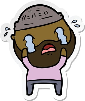 sticker of a cartoon bearded man crying vector