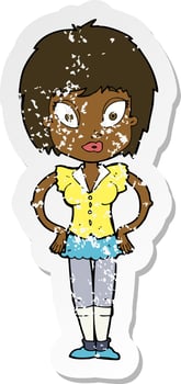 retro distressed sticker of a cartoon pretty girl vector
