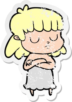 distressed sticker of a cartoon indifferent woman vector