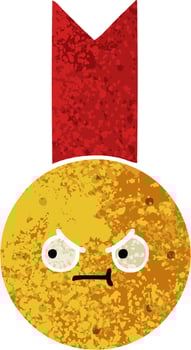 retro illustration style cartoon gold medal vector