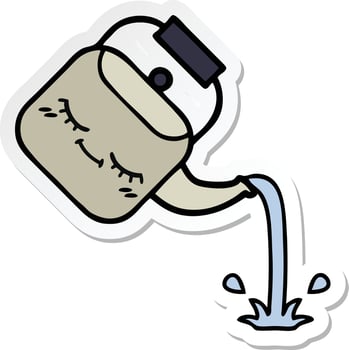sticker of a cute cartoon pouring kettle vector