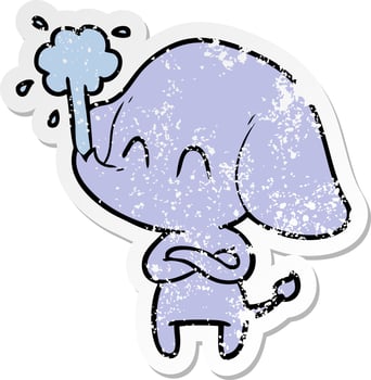 distressed sticker of a cute cartoon elephant spouting water vector