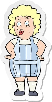sticker of a cartoon woman in kitchen apron vector