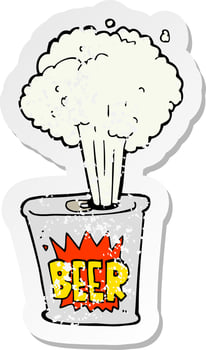 retro distressed sticker of a cartoon beer can vector