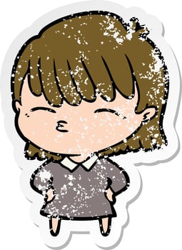 distressed sticker of a cartoon woman vector