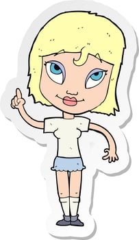 sticker of a cartoon woman with idea vector