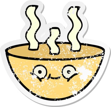 distressed sticker of a cute cartoon bowl of hot soup vector