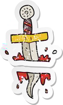 retro distressed sticker of a cartoon dagger tattoo vector