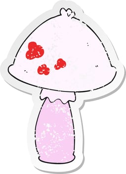 retro distressed sticker of a cartoon mushroom vector