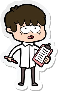 sticker of a cartoon exhausted boy vector