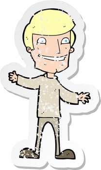 retro distressed sticker of a cartoon grinning man vector