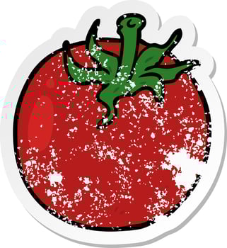 distressed sticker of a cartoon tomato vector
