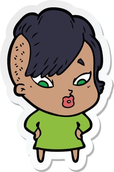 sticker of a cartoon surprised girl vector