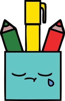 cute cartoon pencil pot vector