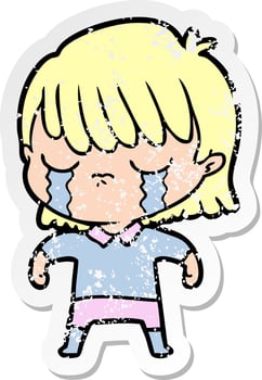 distressed sticker of a cartoon woman crying vector