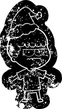 cartoon distressed icon of a angry man wearing santa hat vector