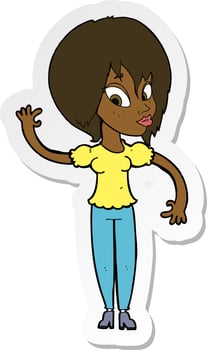 sticker of a cartoon woman waving vector