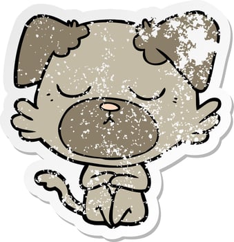 distressed sticker of a cute cartoon dog vector