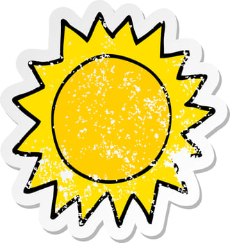 distressed sticker of a cartoon sun vector