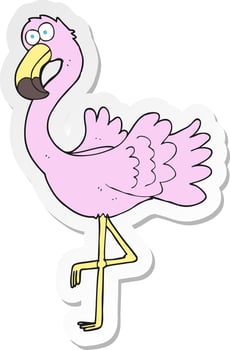 sticker of a cartoon flamingo vector
