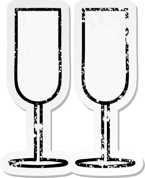 distressed sticker of a cute cartoon champagne flutes vector