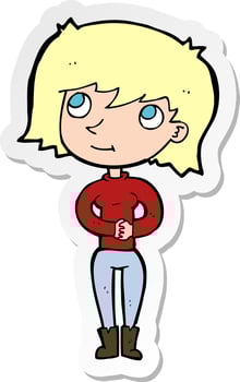 sticker of a cartoon friendly woman vector