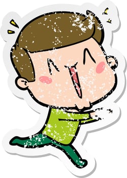 distressed sticker of a cartoon excited man vector