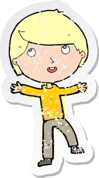 retro distressed sticker of a cartoon happy boy vector