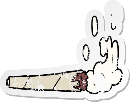 distressed sticker of a cartoon marijuana joint vector