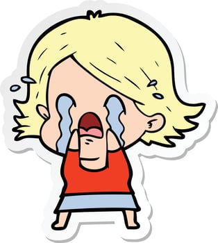 sticker of a cartoon woman crying vector