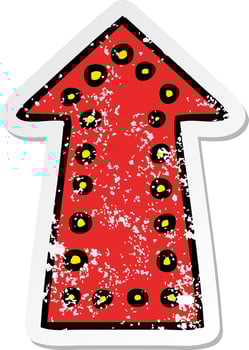 distressed sticker of a quirky hand drawn cartoon arrow vector