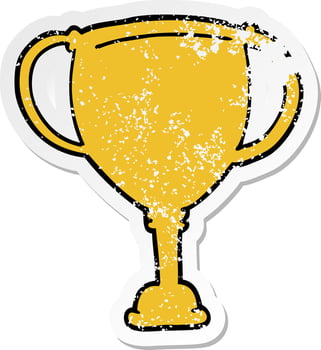 distressed sticker of a cartoon sports trophy vector