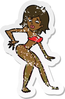 retro distressed sticker of a cartoon woman in bikini vector