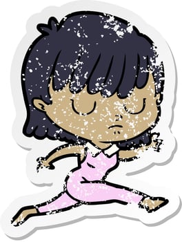 distressed sticker of a cartoon woman vector