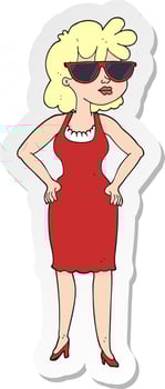 sticker of a cartoon woman wearing sunglasses vector